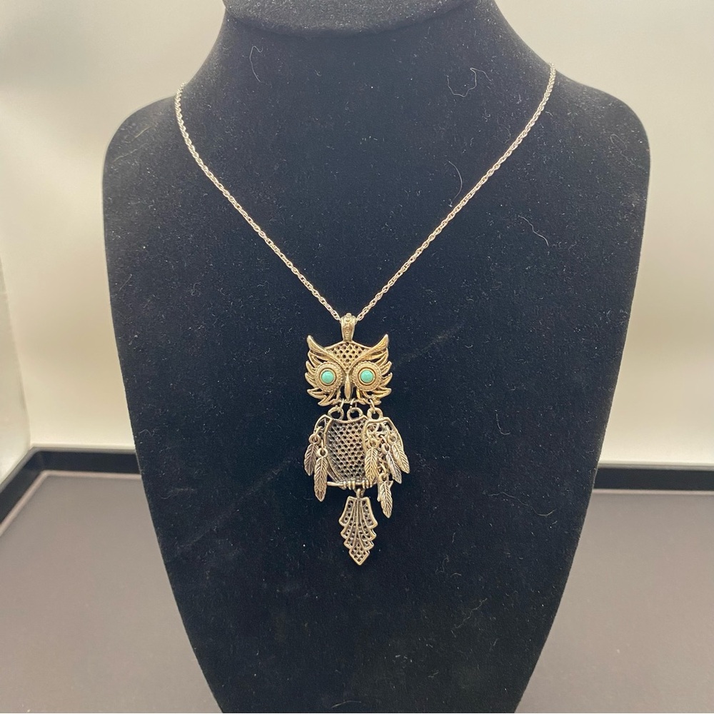 Owl Pendant Necklace with Turquoise Accent - Women's Jewelry